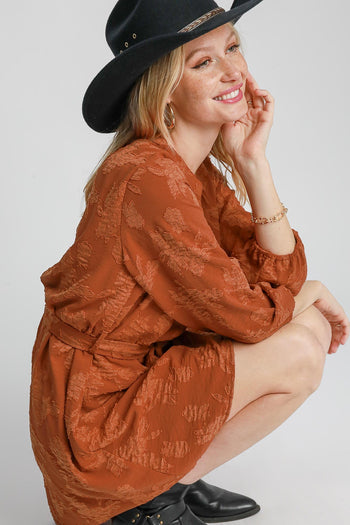 Umgee Floral V-Neck Mini Dress in Rust