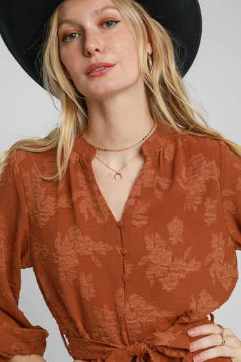 Umgee Floral V-Neck Mini Dress in Rust