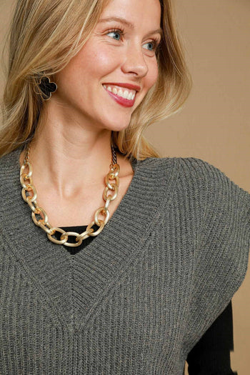 Umgee Oversized V Neck Vest in Charcoal