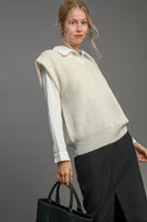 Umgee Oversized V Neck Vest in Cream
