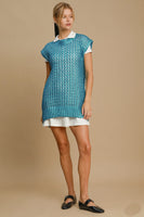 Umgee Metallic Foil Sweater Tunic Dress in Sky