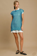 Load image into Gallery viewer, Umgee Metallic Foil Sweater Tunic Dress in Sky
