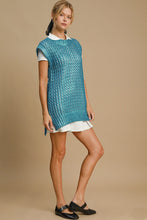 Load image into Gallery viewer, Umgee Metallic Foil Sweater Tunic Dress in Sky
