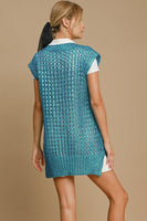Umgee Metallic Foil Sweater Tunic Dress in Sky