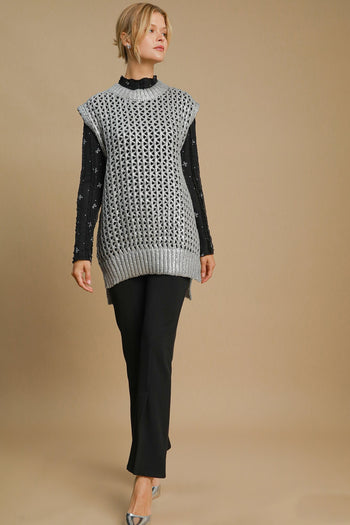 Umgee Metallic Foil Sweater Tunic Dress in Silver