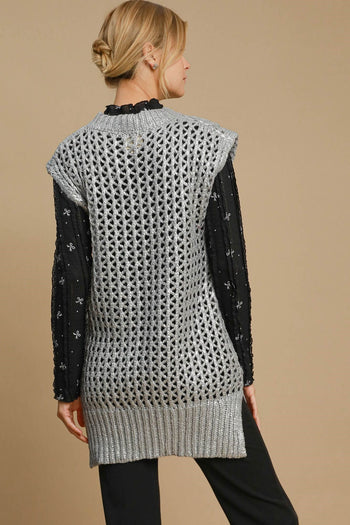 Umgee Metallic Foil Sweater Tunic Dress in Silver