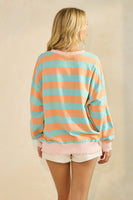 Veveret Contrasting Striped Knit Top in Orange/Blue
