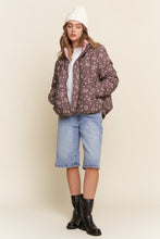 Load image into Gallery viewer, J.nna Ribbon Bow &amp; Floral Print Puffer Jacket in Brown
