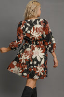 Umgee Fall Floral Printed Dress in Rust Mix