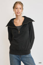 Load image into Gallery viewer, Umgee Mineral Washed Half Zip Up Top in Ash
