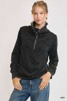 Umgee Mineral Washed Half Zip Up Top in Ash