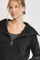 Umgee Mineral Washed Half Zip Up Top in Ash