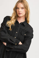 Umgee Linen Blend Half Button Down Top in Black