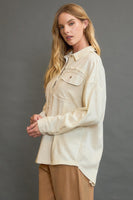 Umgee Linen Blend Half Button Down Top in Oatmeal