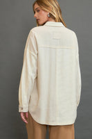 Umgee Linen Blend Half Button Down Top in Oatmeal