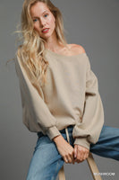 Umgee Off Shoulder Luxeknit Top in Mushroom