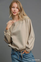 Umgee Off Shoulder Luxeknit Top in Mushroom