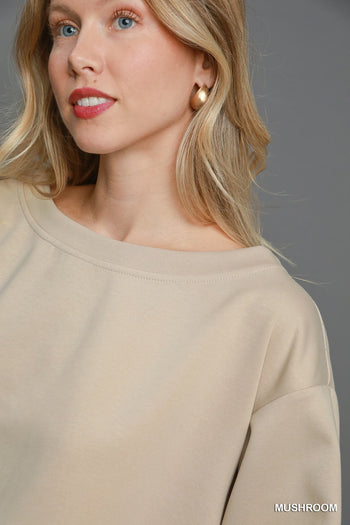 Umgee Off Shoulder Luxeknit Top in Mushroom