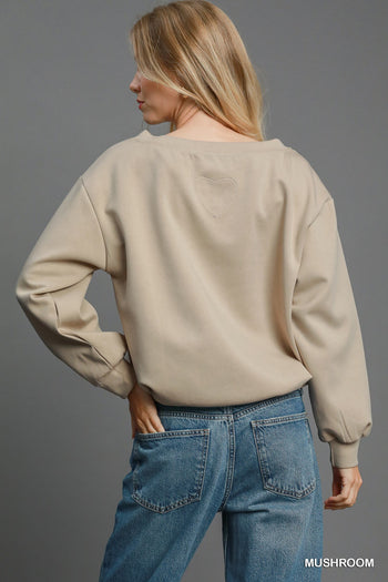 Umgee Off Shoulder Luxeknit Top in Mushroom