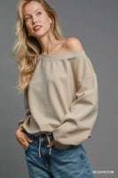 Umgee Off Shoulder Luxeknit Top in Mushroom