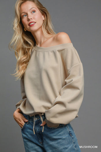 Umgee Off Shoulder Luxeknit Top in Mushroom