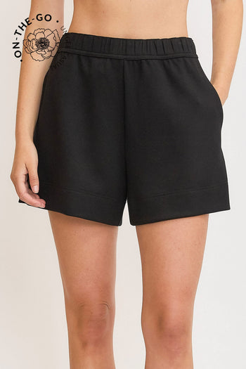 Umgee Luxeknit Mid Rise Pull On Shorts in Black
