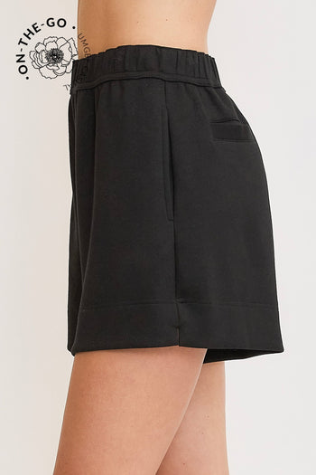 Umgee Luxeknit Mid Rise Pull On Shorts in Black