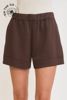 Umgee Luxeknit Mid Rise Pull On Shorts in Brownie