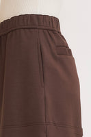 Umgee Luxeknit Mid Rise Pull On Shorts in Brownie