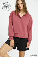 Umgee Luxeknit Scallop Hem Snap Pullover Top in Rosewood