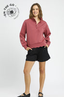 Umgee Luxeknit Scallop Hem Snap Pullover Top in Rosewood