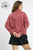 Umgee Luxeknit Scallop Hem Snap Pullover Top in Rosewood
