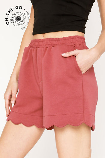 Umgee LuxeKnit Scalloped Shorts in Rosewood