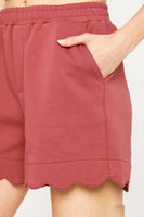 Umgee LuxeKnit Scalloped Shorts in Rosewood