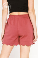 Umgee LuxeKnit Scalloped Shorts in Rosewood