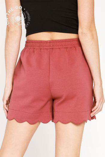 Umgee LuxeKnit Scalloped Shorts in Rosewood