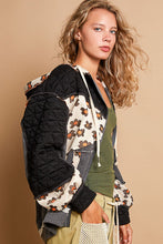 Load image into Gallery viewer, POL OVERSIZED Zip Up Hoodie Jacket with Mixed Fabric and Prints in Black Multi ON ORDER
