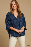 Umgee Floral Burnout Top in Navy