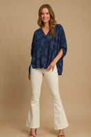 Umgee Floral Burnout Top in Navy