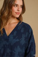 Umgee Floral Burnout Top in Navy