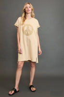 Umgee French Terry Peace Mini Dress in Natural