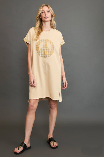 Umgee French Terry Peace Mini Dress in Natural