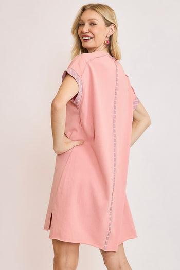 Umgee French Terry Peace Mini Dress in Pink