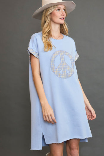 Umgee French Terry Peace Mini Dress in Periwinkle
