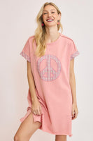 Umgee French Terry Peace Mini Dress in Pink