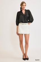 Load image into Gallery viewer, Umgee High Neck Satin Top with Floral Contrast Sleeves in Black
