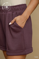 Umgee Luxeknit Shorts with Rolled Cuffs in Plum