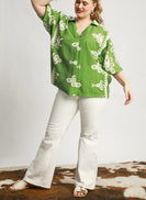 Umgee Oversized Border Print Top in Green