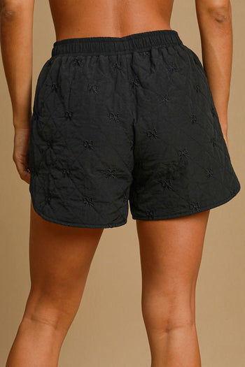 Umgee Ribbon Embroidered Quilted Shorts in Black