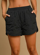 Umgee Ribbon Embroidered Quilted Shorts in Black
